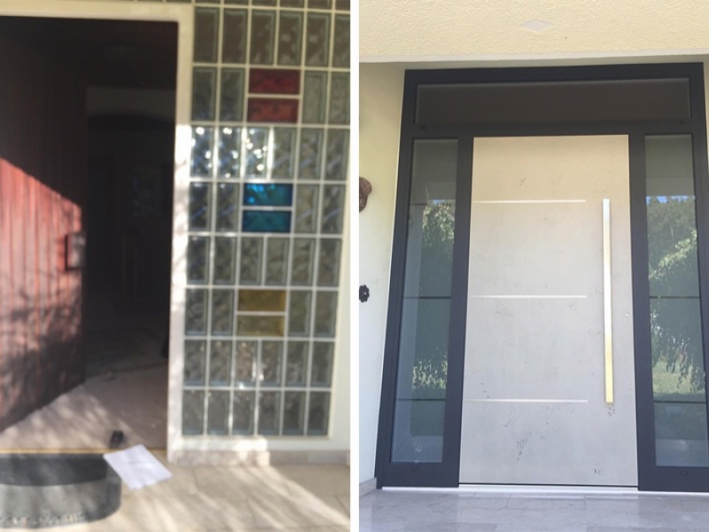 rotbraune Haustür und silberne Haustür